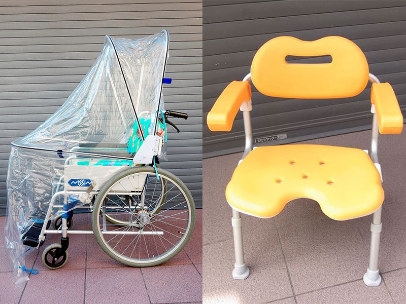 車いす雨除けとシャワーチェア