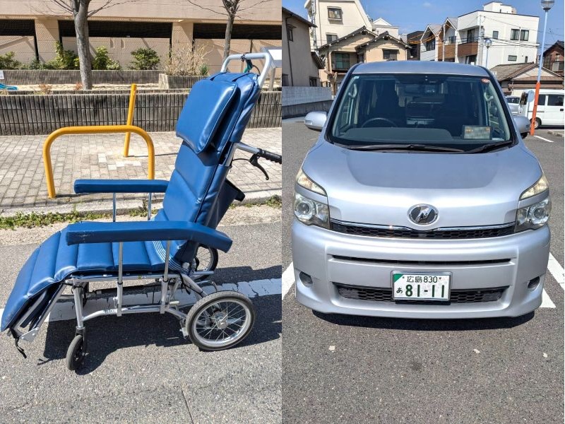 介護車両ヴォクシーとリクライニング車いす
