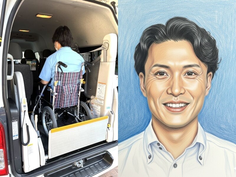 ハイエース車いす乗車とドライバーイラスト